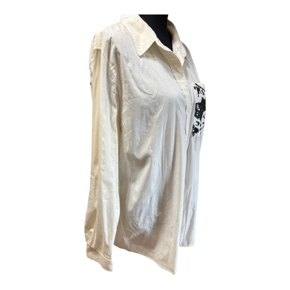 Michael Kors Women's Sequin Button Down Long Sleeve Top. - Picture 4 of 7